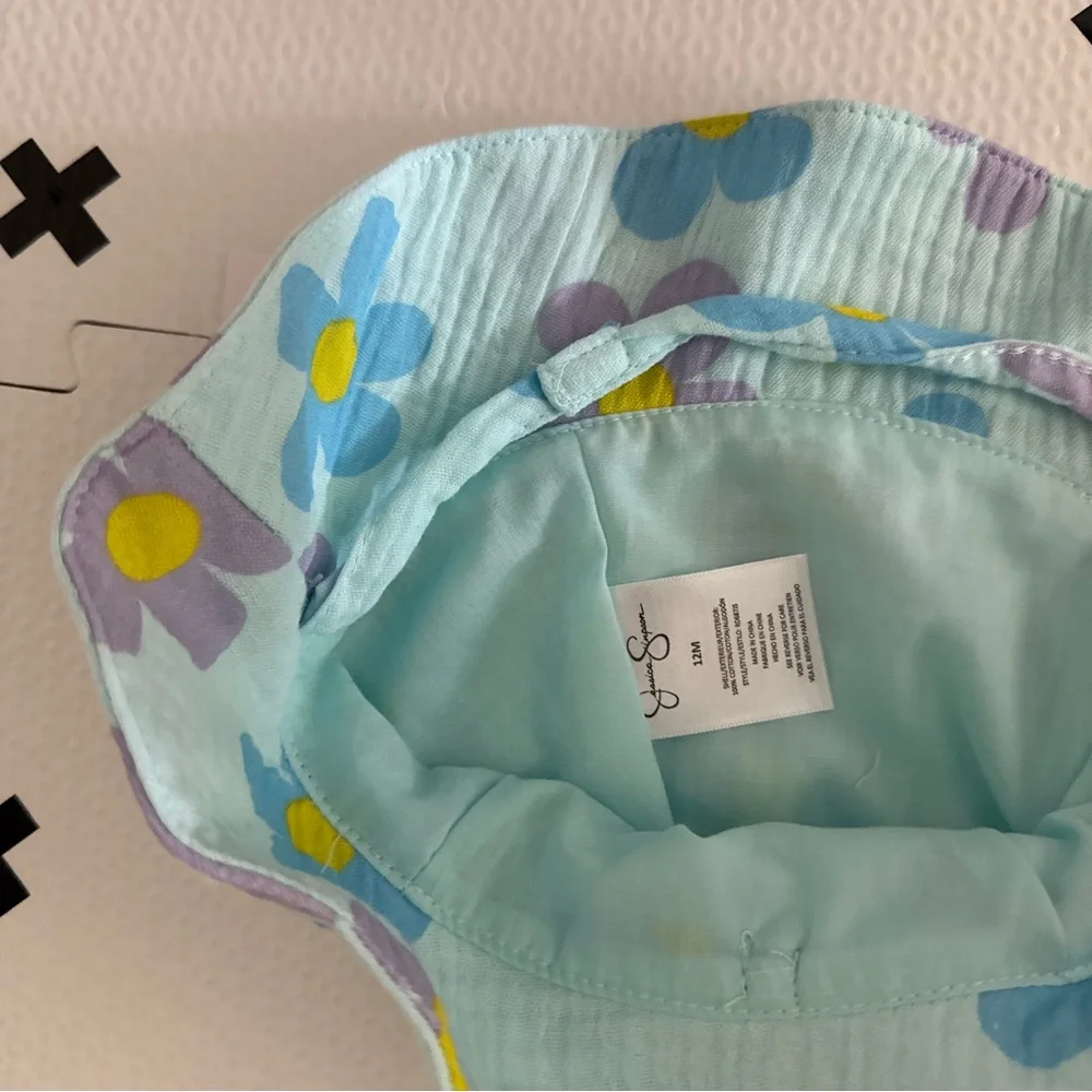 Jessica Simpson Floral Sun Hat - Aqua Blue Daisy Print 12m